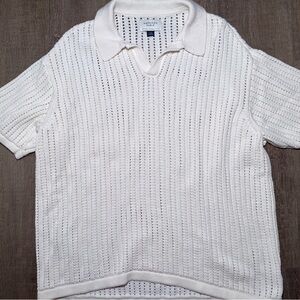 American eagle crochet sweater polo shirt men’s size large white beach festival